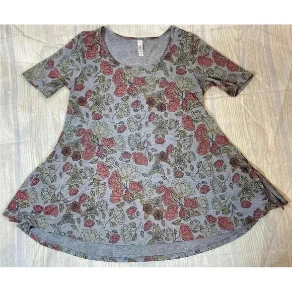 LulaRoe Perfect T Swing Side Slit Tee T Shirt Womens XS Muted Gray Artsy flower - Picture 16 of 16